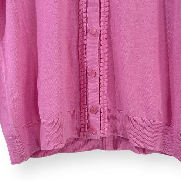 Talbots Pink Button Up Cardigan Womens L Scallop Trim 3/4 Sleeve Preppy Cottage - Picture 3 of 9